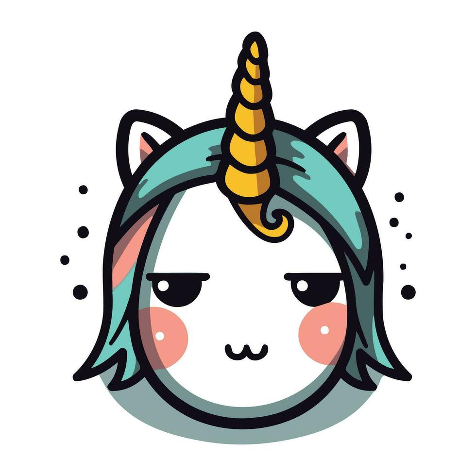 Unicorn head. Cute cartoon kawaii character. Vector illustration