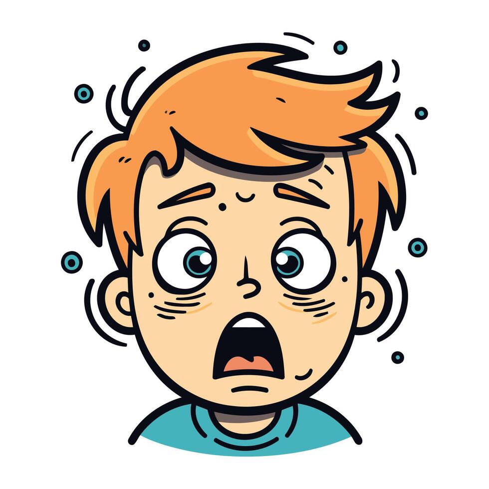 Head boy face shocked scared doodle icon drawing Vector Image