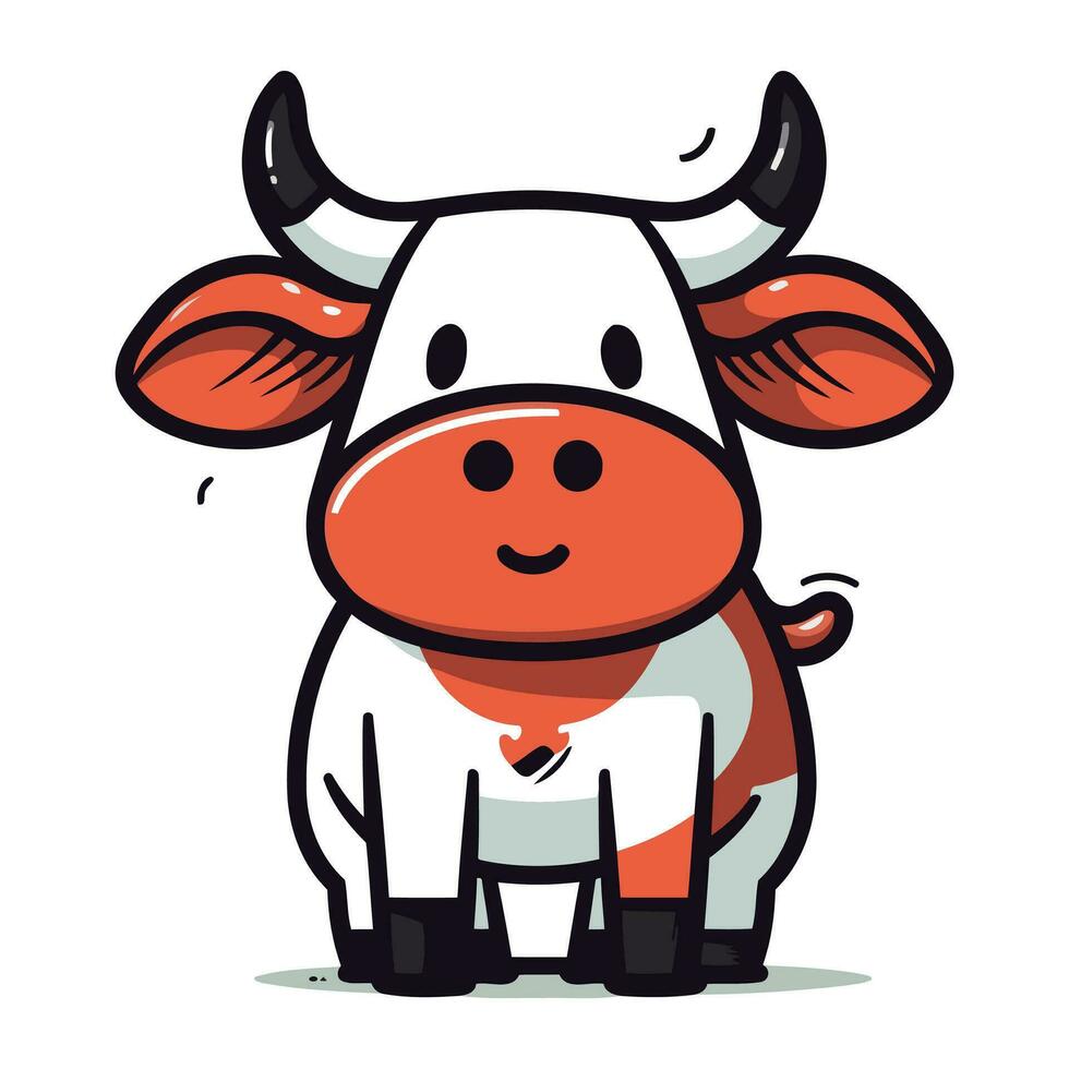 Cute cartoon cow with big horns. Vector illustration for your design