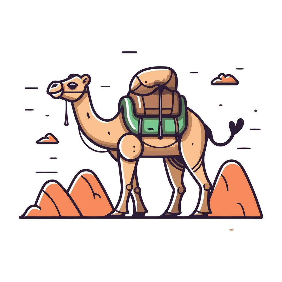 Camel in the desert. Vector illustration in a flat style.