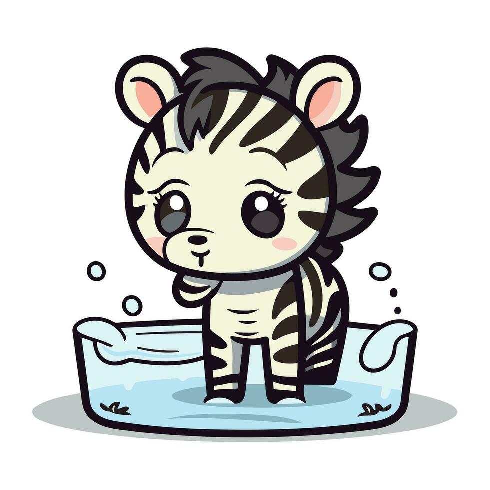 Cute zebra taking a bath in the bathroom vector illustration.