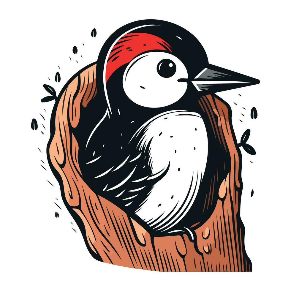 mano dibujado vector ilustración de un pájaro carpintero en un nido.