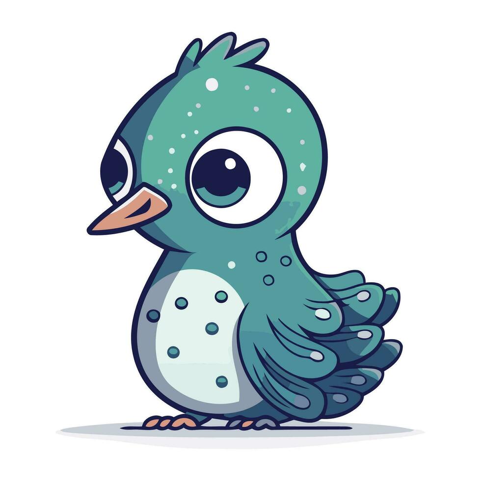 linda dibujos animados azul pájaro aislado en blanco antecedentes. vector ilustración.