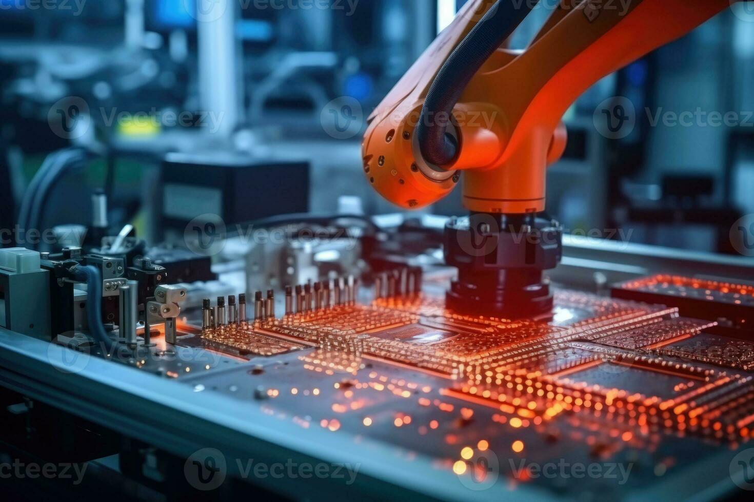 Automatic assembly line for electronics production. Generative AI photo