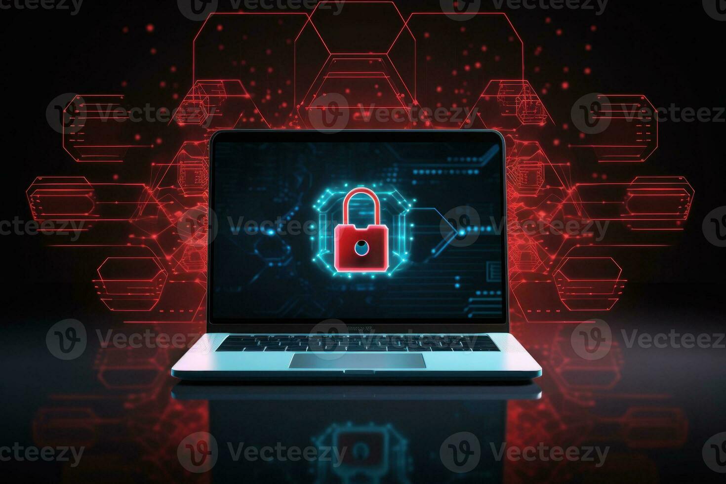 Laptop with digital padlock on screen. Generative AI photo