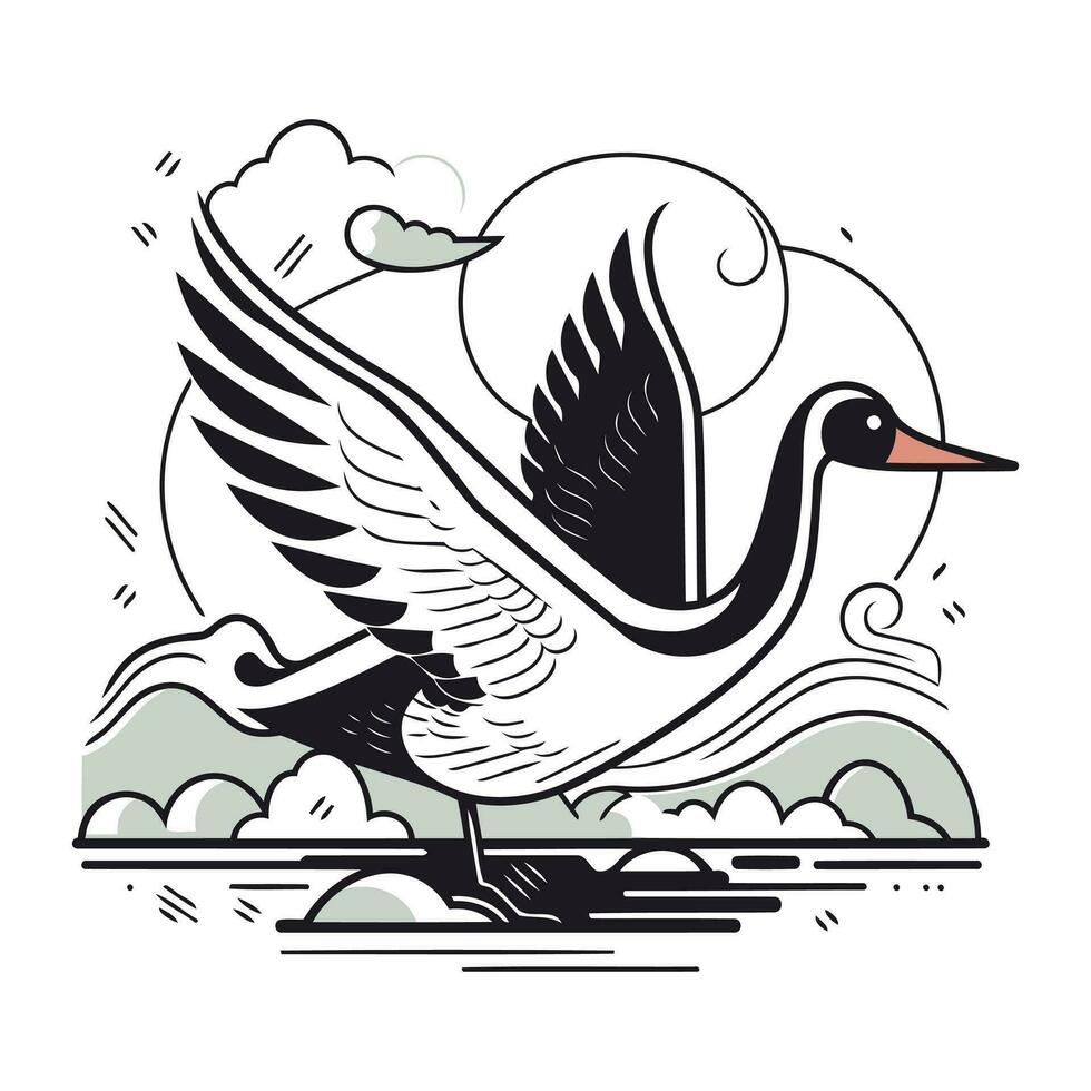 estilizado vector ilustración de un volador cisne con alas.