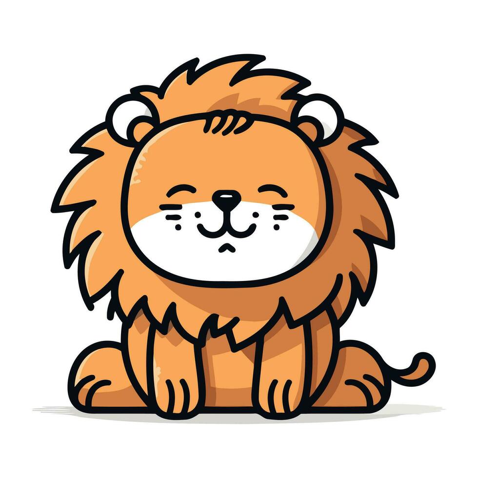 Cute cartoon lion. Vector illustration. Isolated on white background.