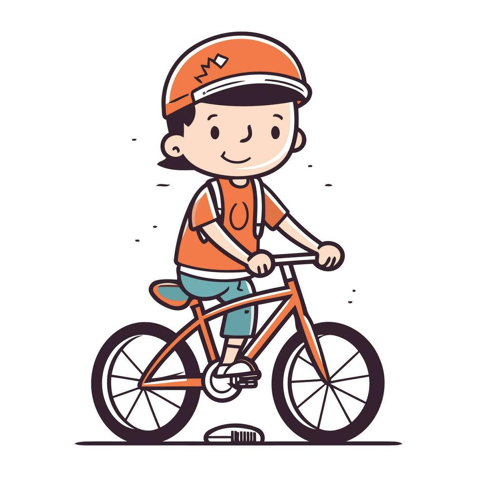 Little boy riding bicycle. Vector illustration in doodle style.