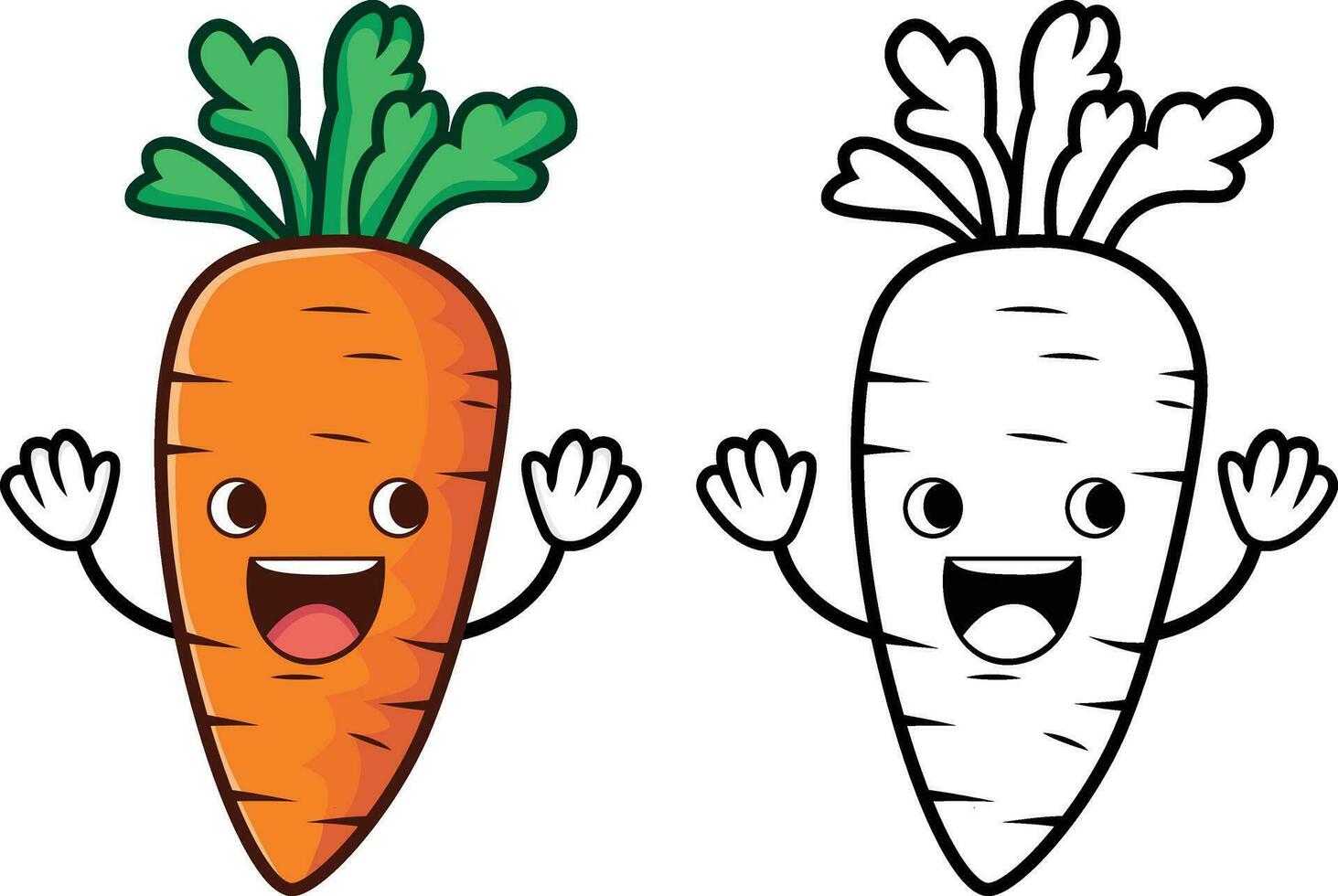 Happy cartoon carrot vector illustration, carrot vegetable mascot character vector image
