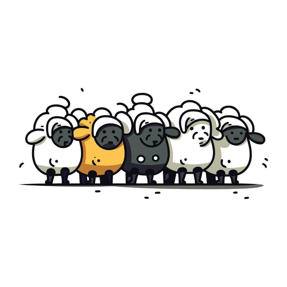 Illustration of a group of sheep standing together. Vector illustration.