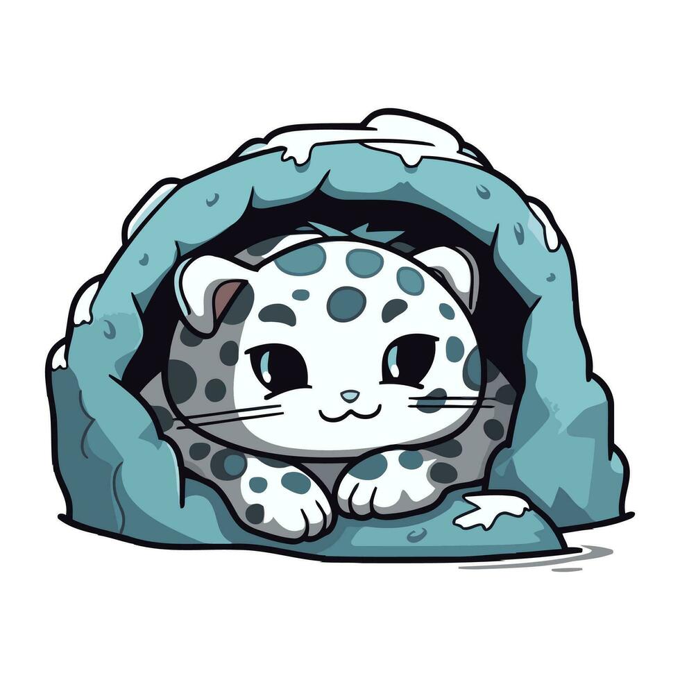 linda dibujos animados leopardo en un dormido bolsa. vector ilustración.