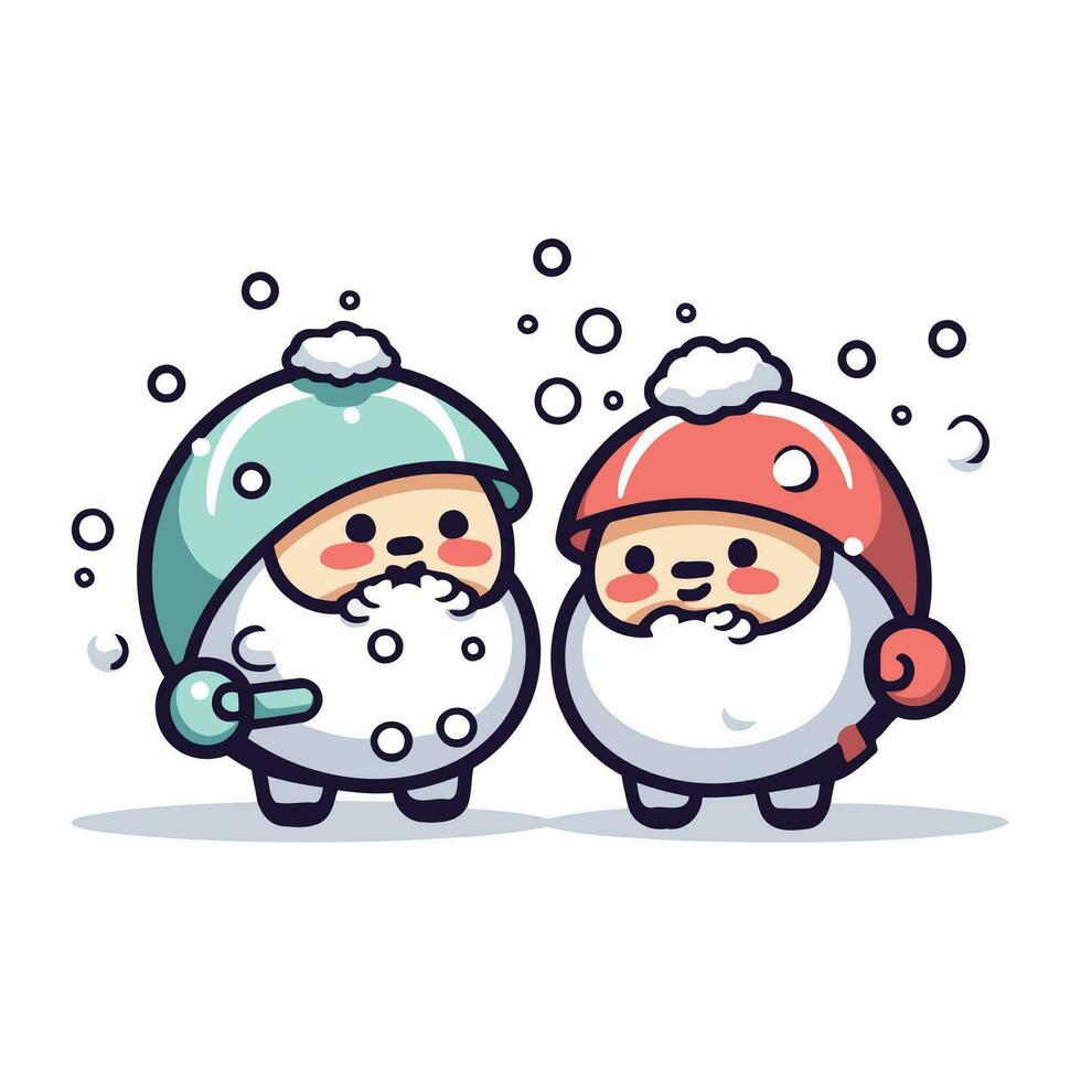 Santa claus and snowman characters. Cute vector illustration.