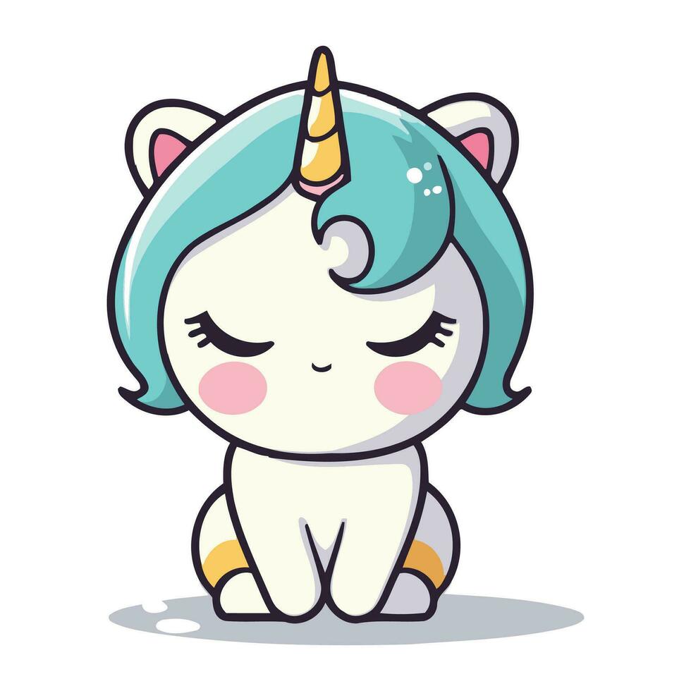 linda unicornio dibujos animados personaje. vector ilustración aislado en blanco antecedentes.