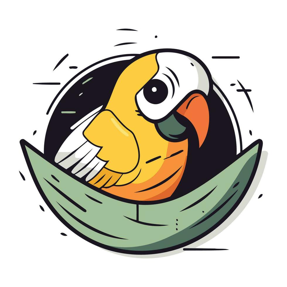 Cute parrot in the nest. Vector illustration. Cartoon style.