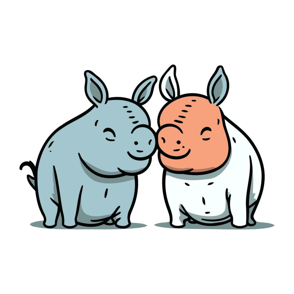 Cute cartoon animals. Vector illustration of a pig and a donkey.