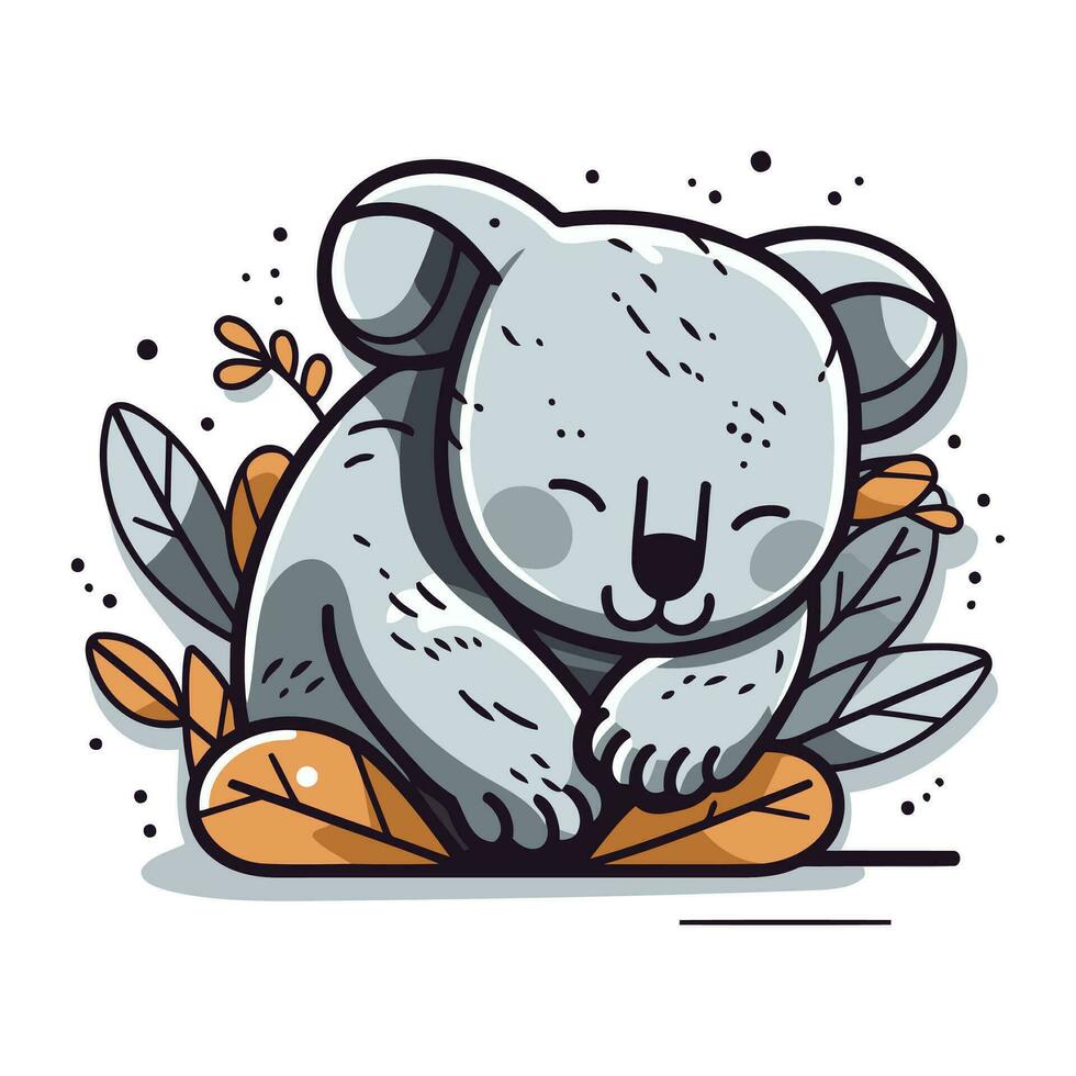 Cute koala with leaves. Vector illustration in cartoon style.