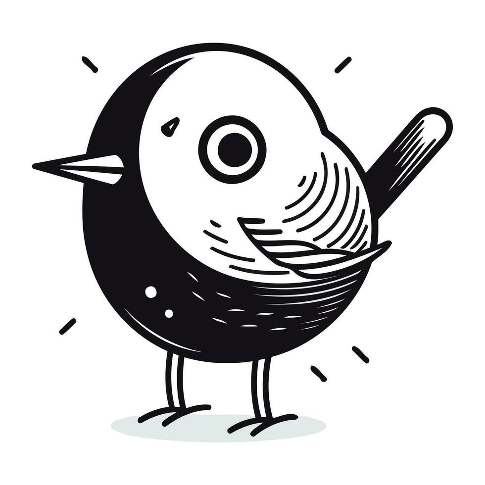 cute little bird cartoon vector illustration graphic design in black and white