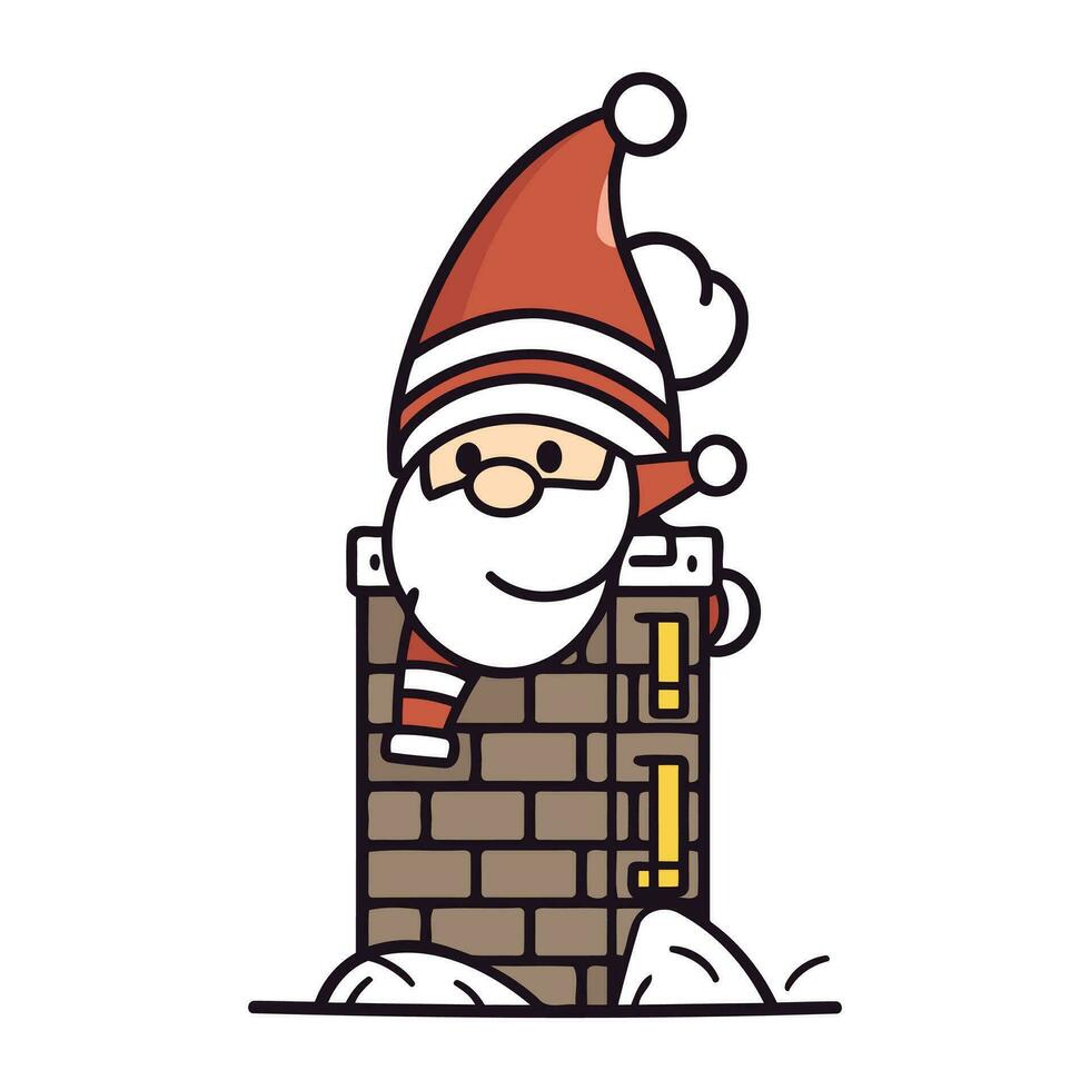 Cartoon Santa Claus in the chimney. Vector illustration for your design