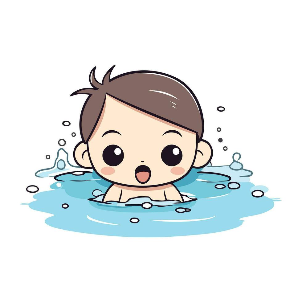 Cute little boy swimming in pool. Vector illustration. Cartoon style.