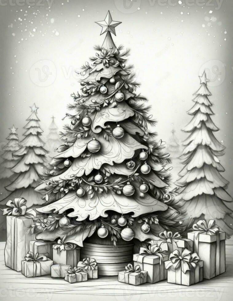 graphics  coloring page with christmas tree photo