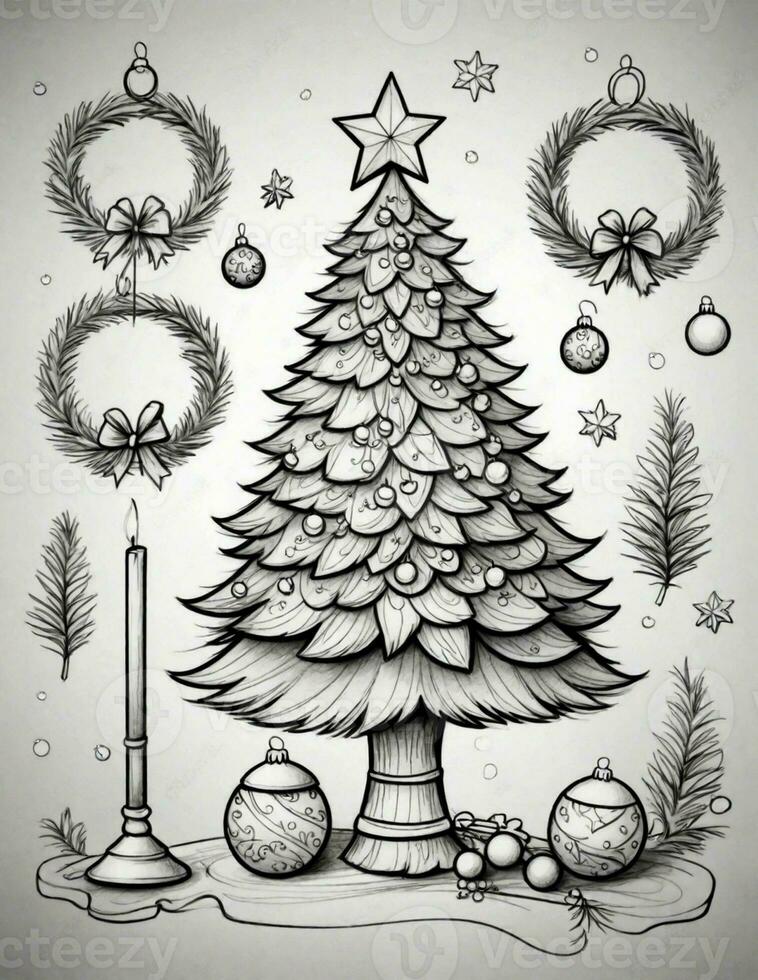 graphics  coloring page with christmas tree photo