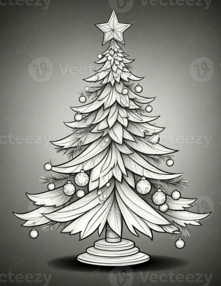 graphics  coloring page with christmas tree photo