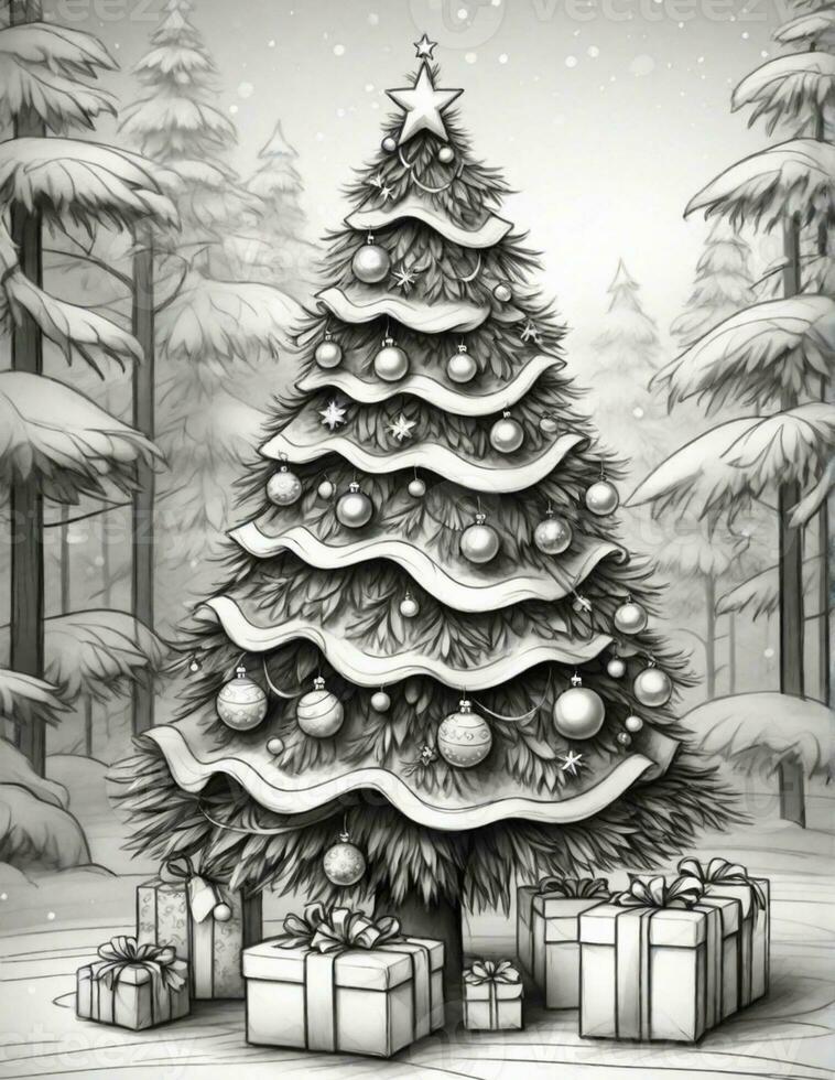 graphics  coloring page with christmas tree photo