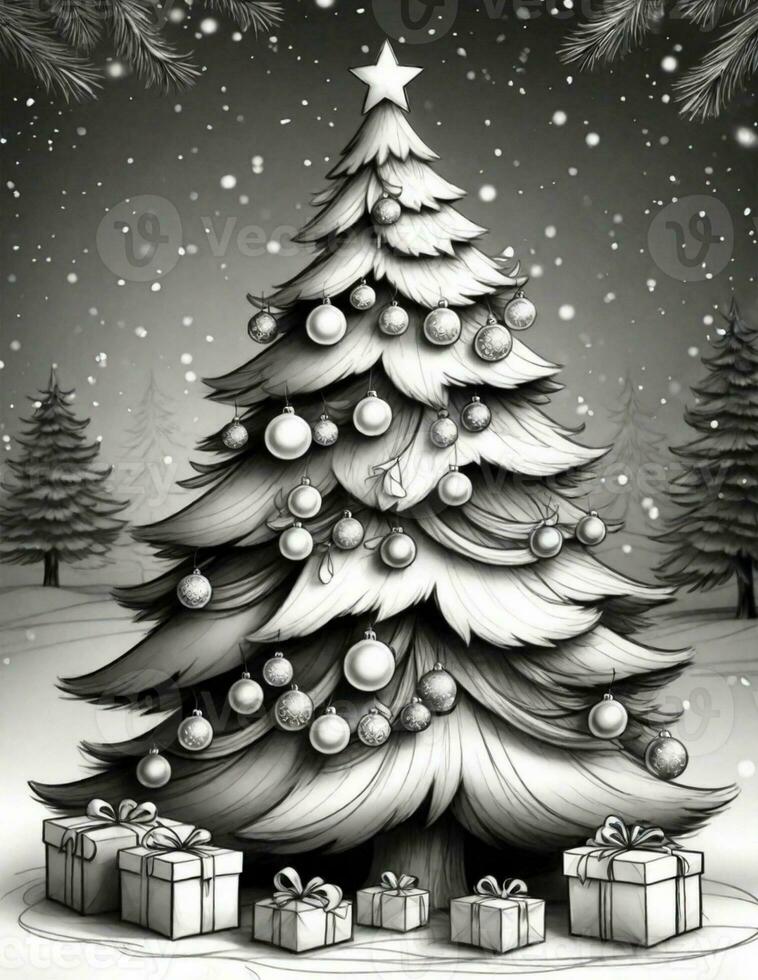 graphics  coloring page with christmas tree photo