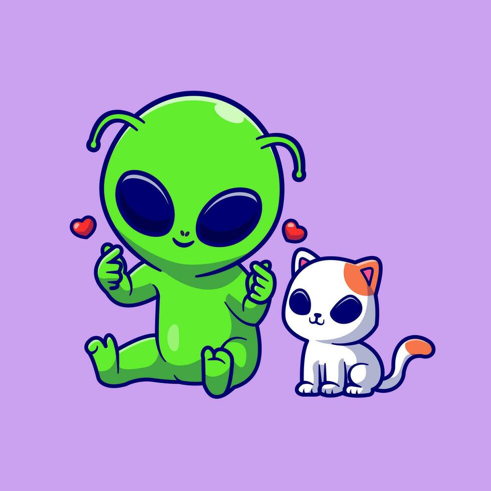 linda extraterrestre con linda gato extraterrestre dibujos animados vector icono ilustración. animal naturaleza icono concepto aislado prima vector. plano dibujos animados estilo