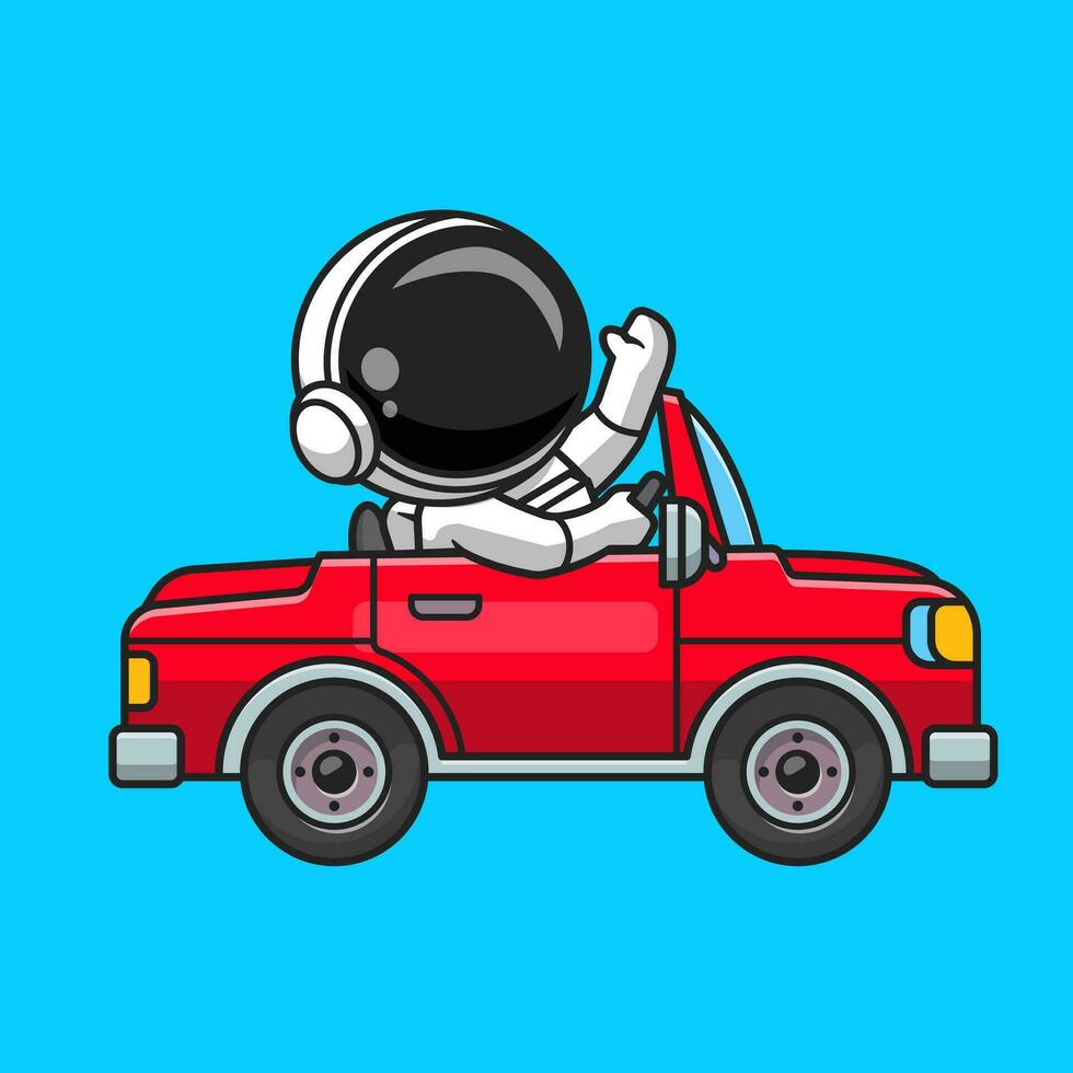 linda astronauta conducción apagado la carretera coche dibujos animados vector icono ilustración. tecnología transporte icono concepto aislado prima vector. plano dibujos animados estilo