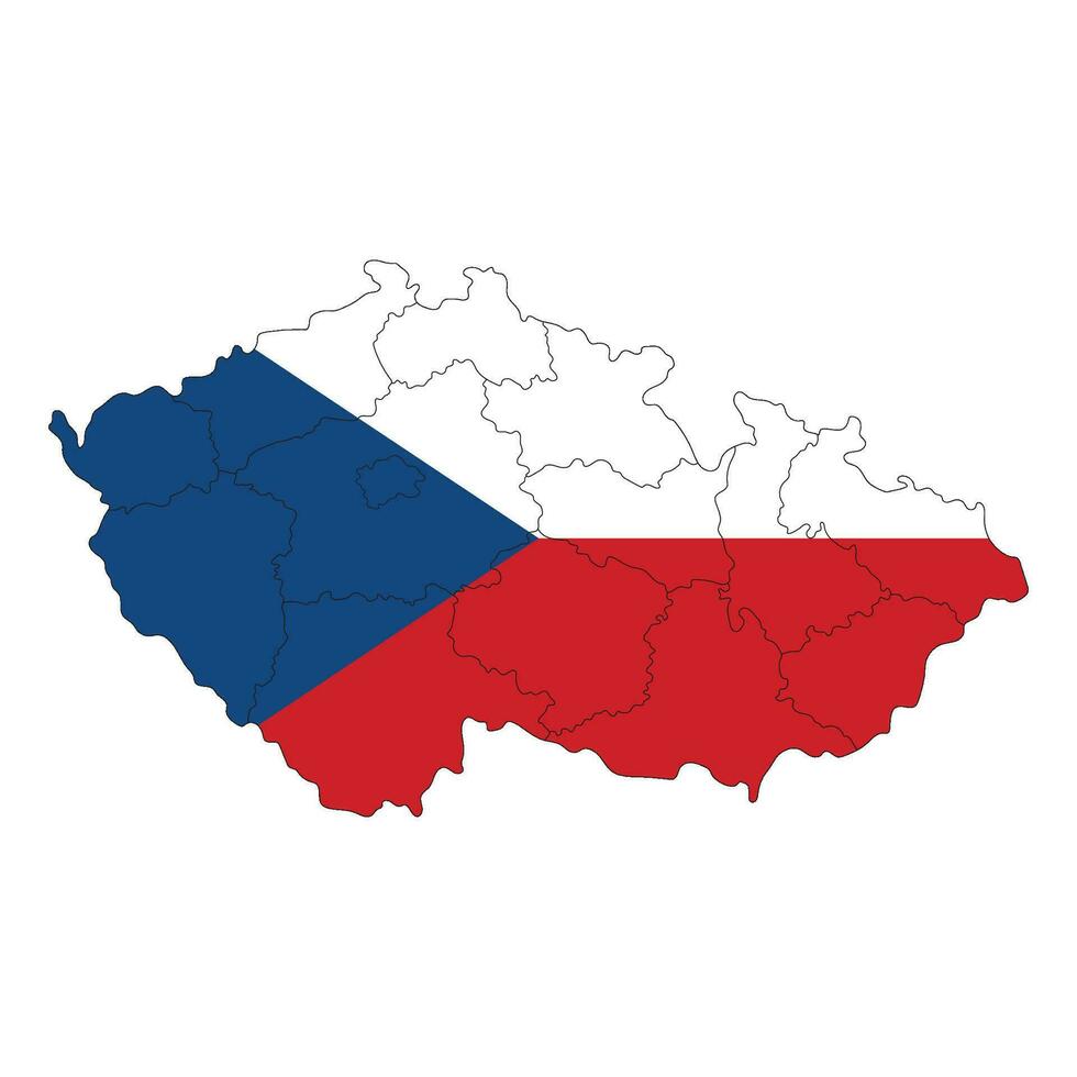 Map of Czech Republic with Czechia national flag in administrative regions vector