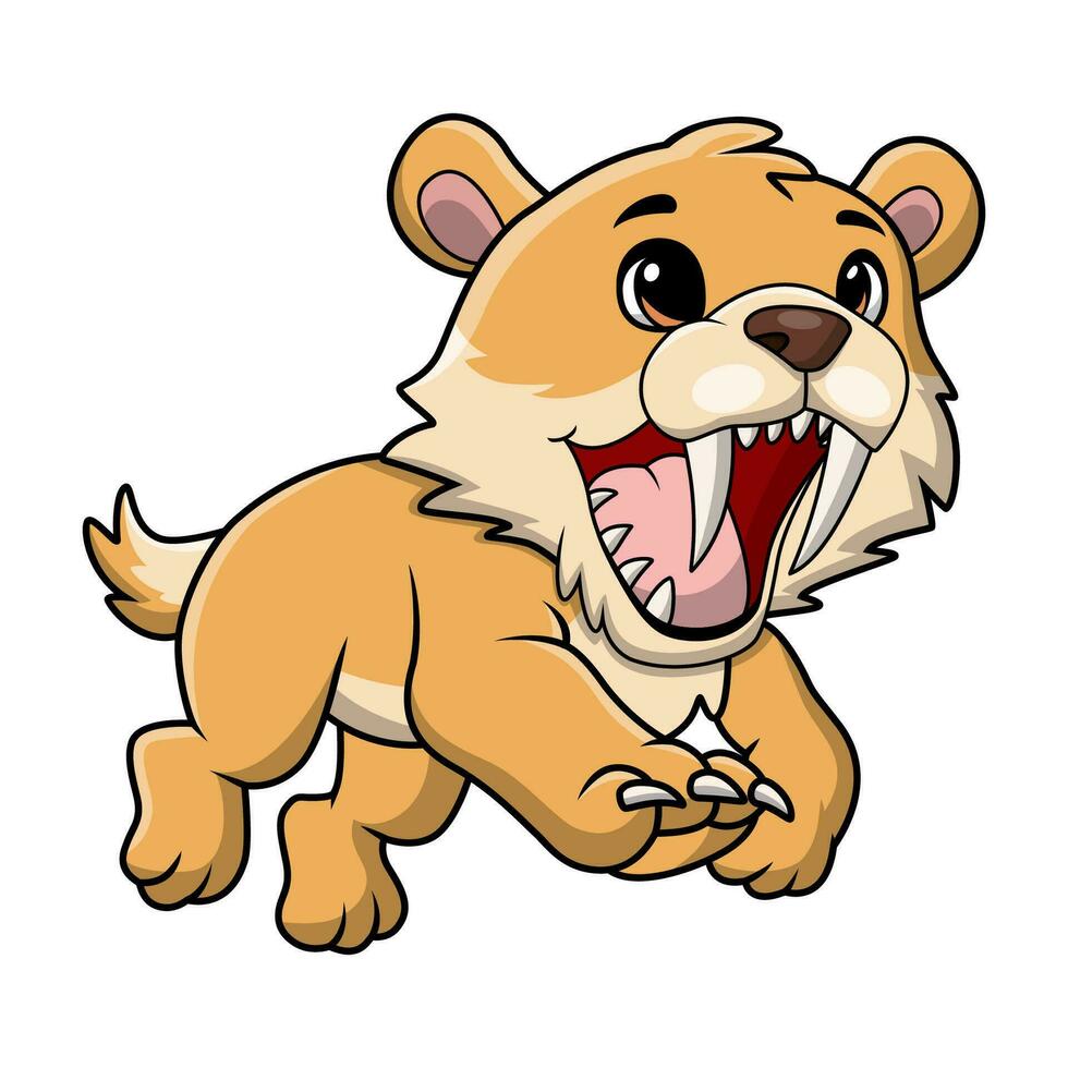 Cute smilodon cartoon on white background vector