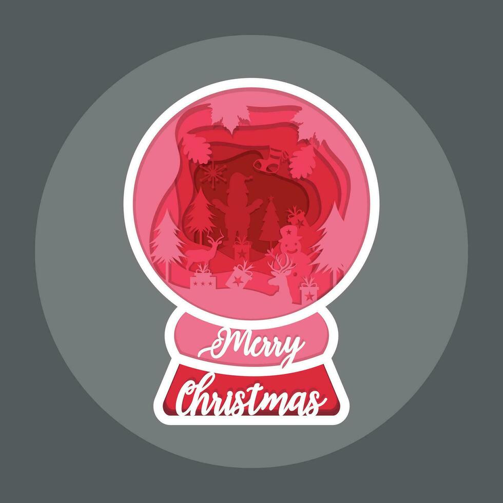 Hand drawn flat 3D Christmas Shadow BOX paper cut design vector