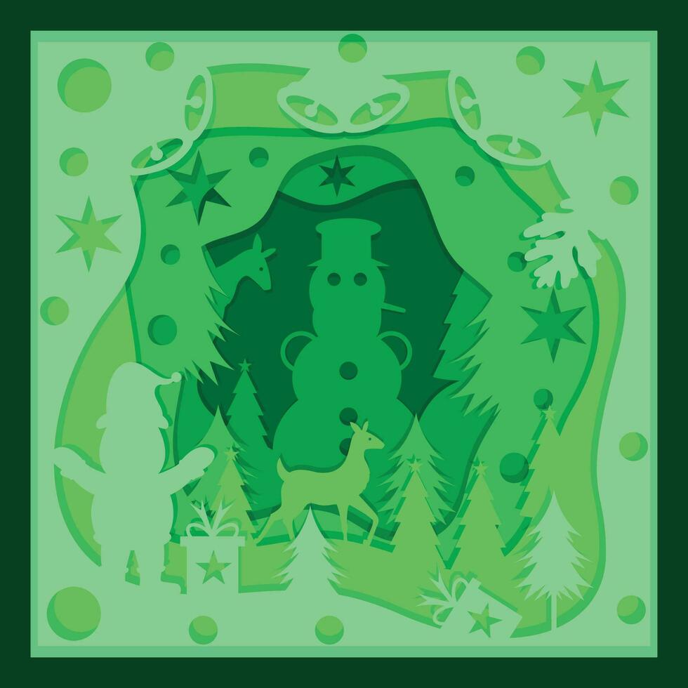 Hand drawn flat 3D Christmas Shadow BOX paper cut design vector