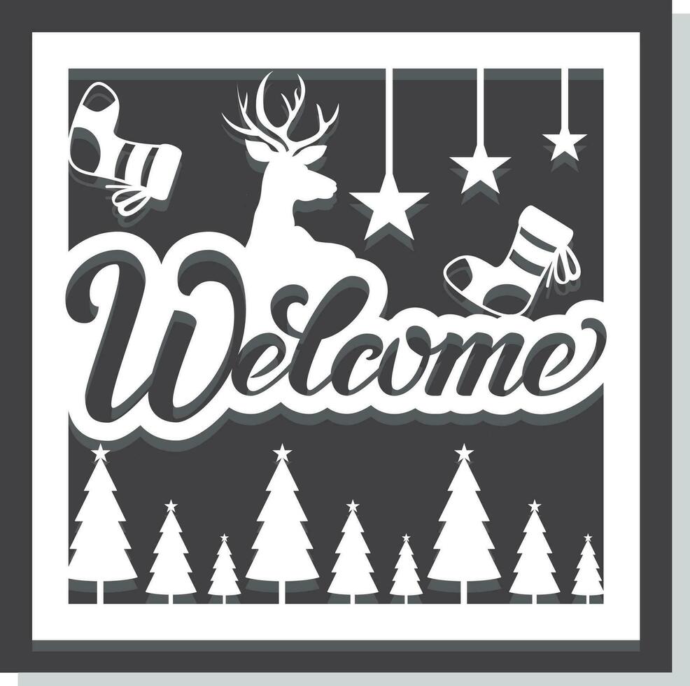 Merry christmas wooden Welcome sign  cute collection vector