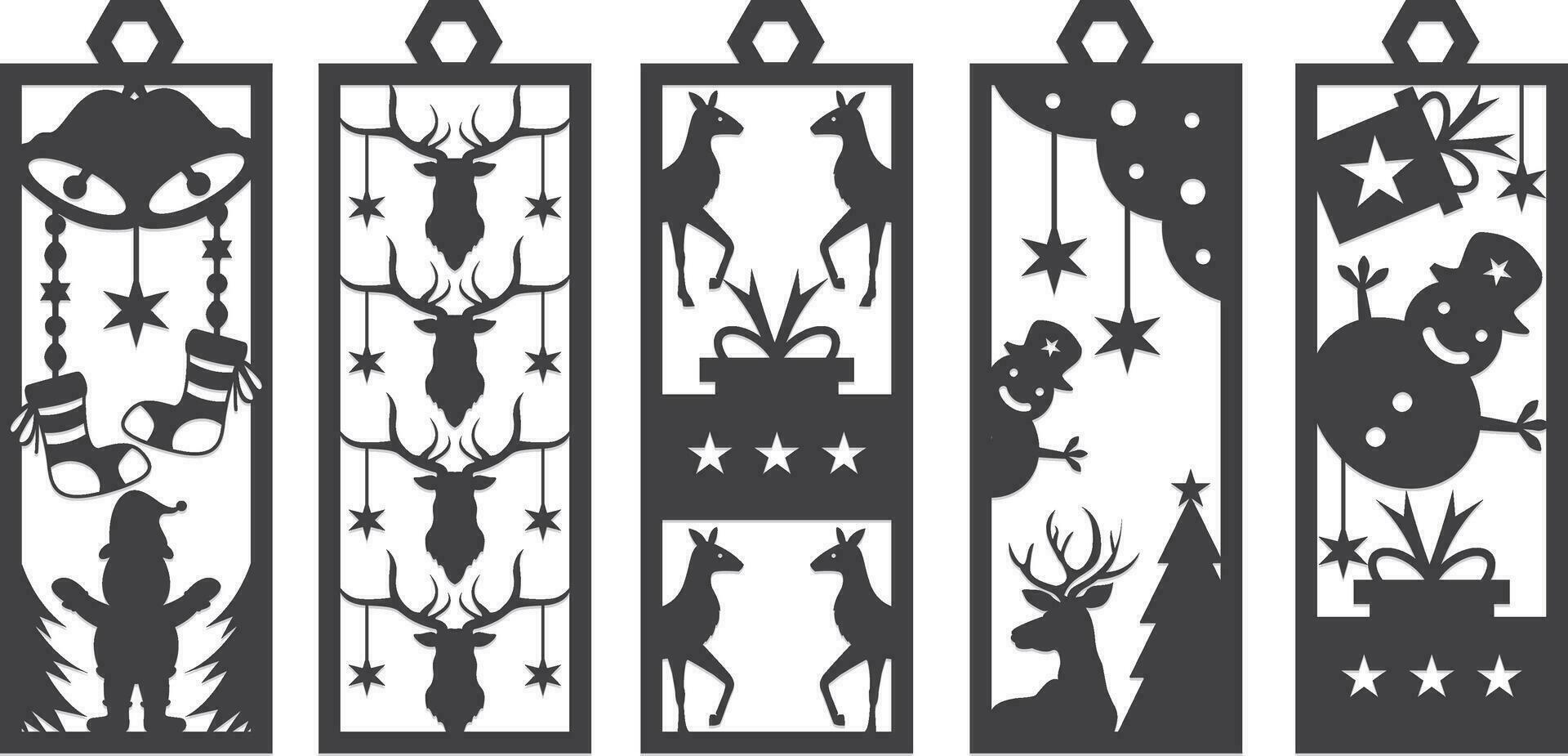 Christmas Bookmark Laser Cut set, vector