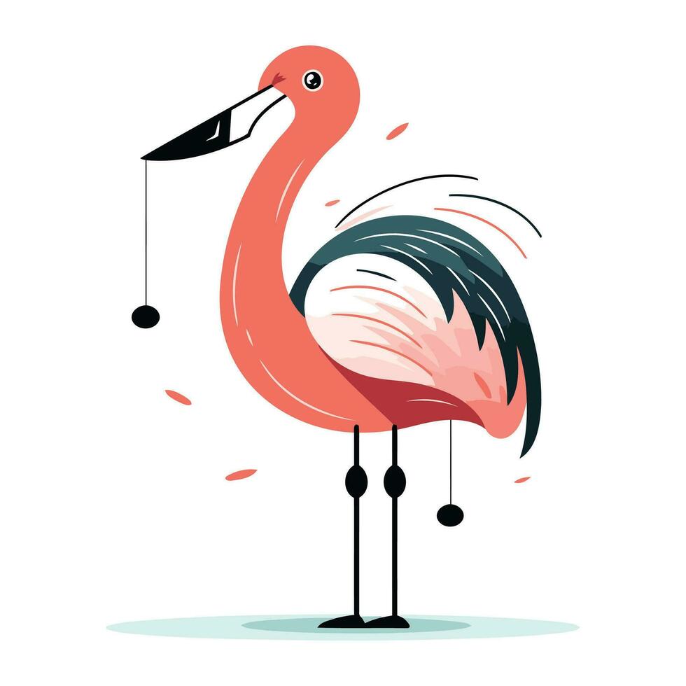 Flamingo bird. Vector illustration in flat style. Isolated on white background.