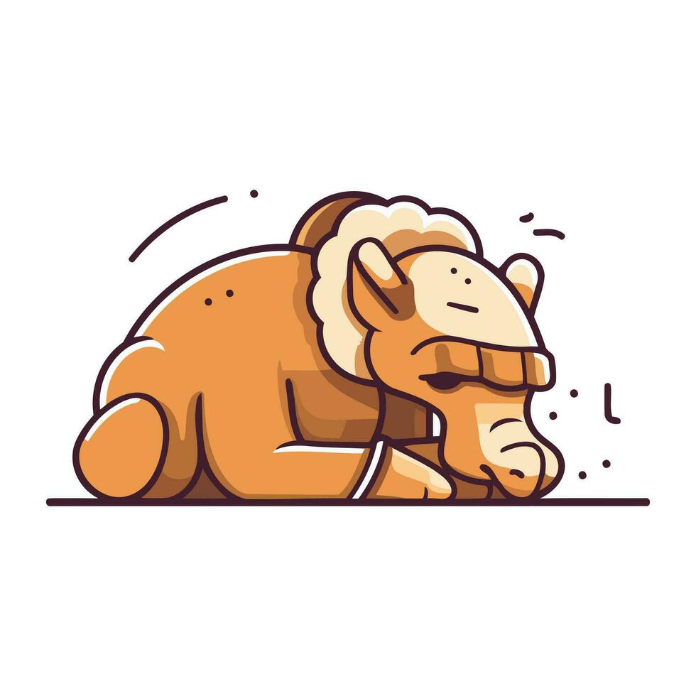 Camel sleeping. Cute cartoon character. Vector illustration in flat style