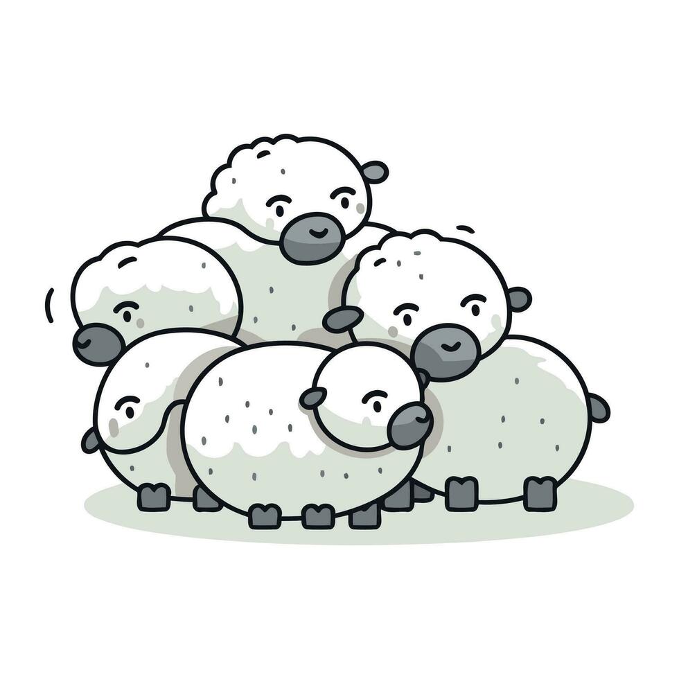 Sheep family. Cute cartoon sheeps. Vector illustration.
