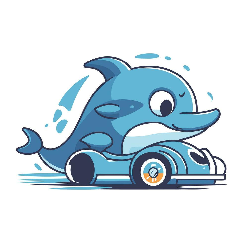 dibujos animados delfín conducción un coche. vector ilustración en blanco antecedentes.