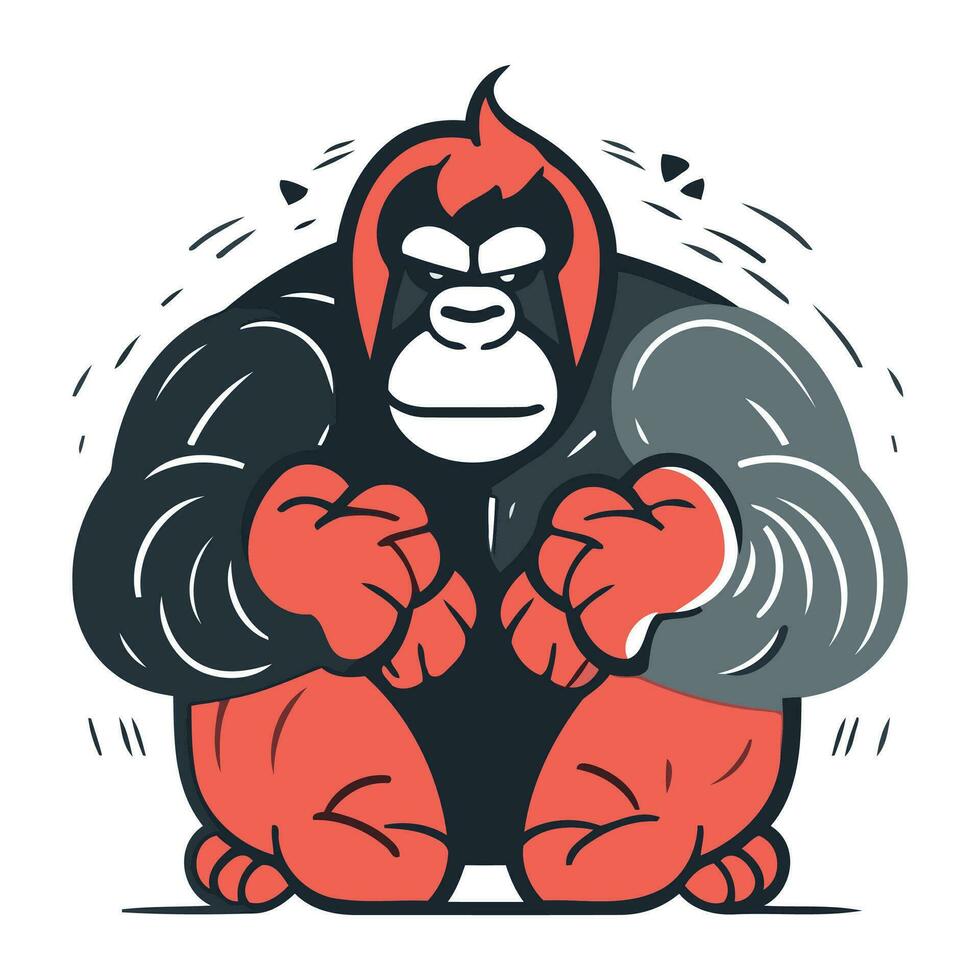 Vector illustration of a strong gorilla in boxing gloves. Cartoon style.