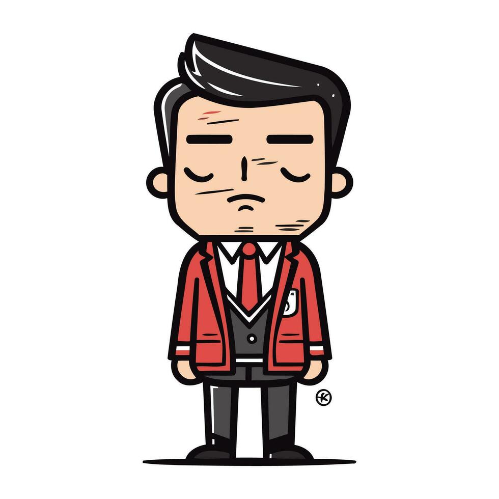 Sad man cartoon character. Vector illustration of sad man in red jacket.
