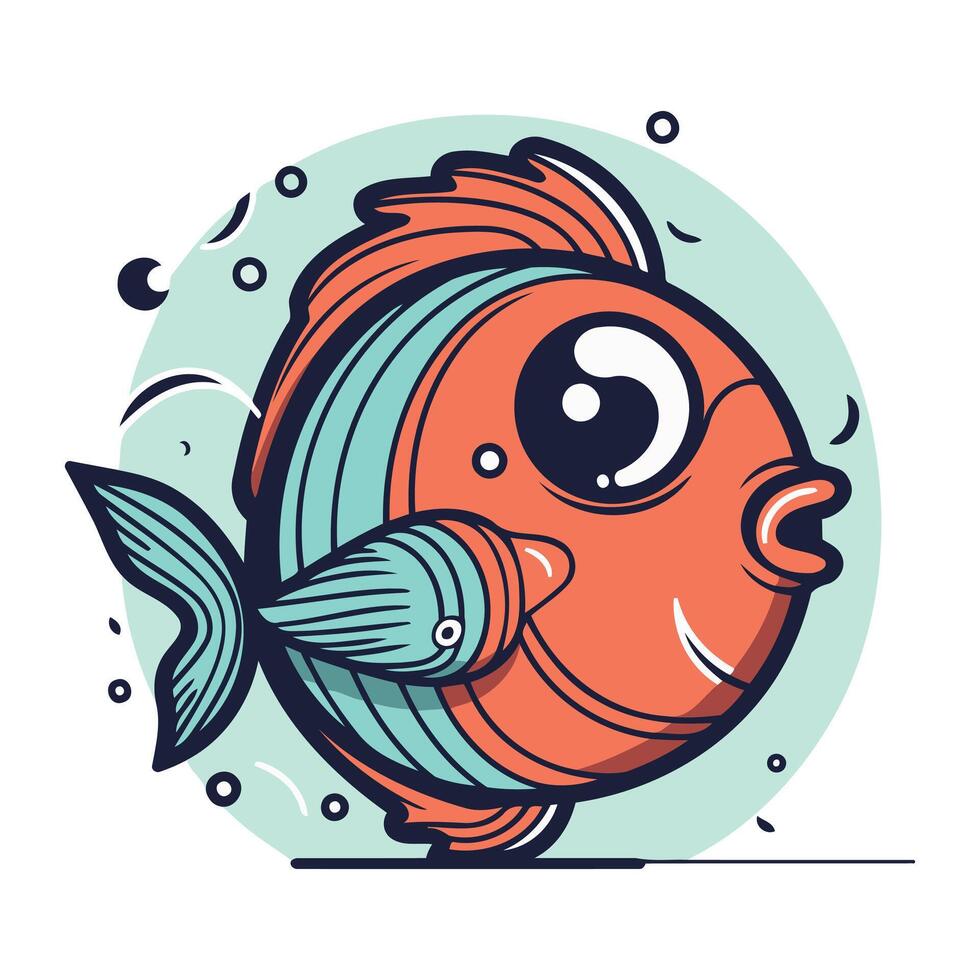 Cute cartoon fish. Vector illustration isolated on a white background.