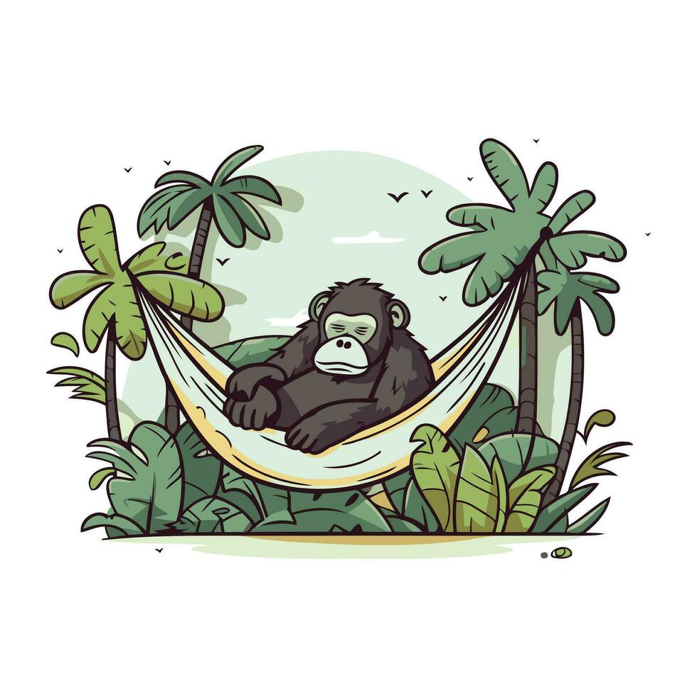 Chimpanzee in a hammock. Vector illustration on white background.