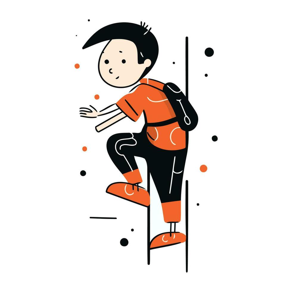 Vector illustration of a boy in sportswear jumping on a ladder.