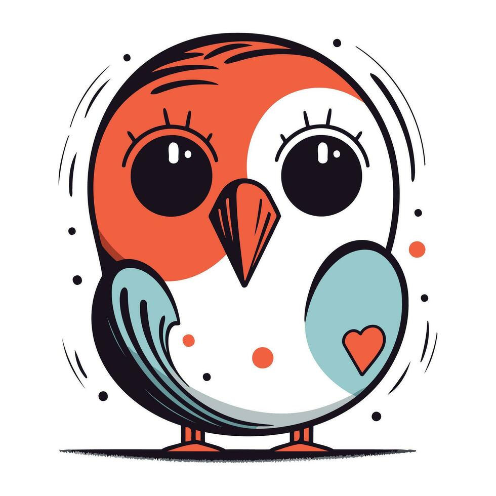 linda dibujos animados pájaro con corazón en sus cabeza. vector ilustración.