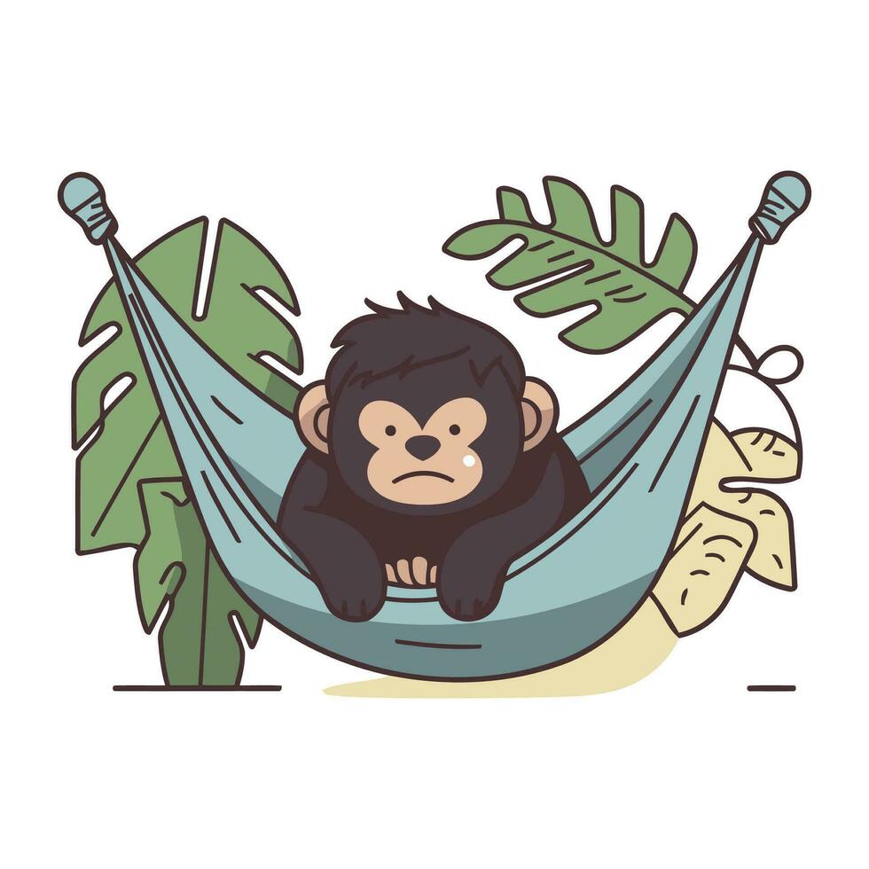 Chimpanzee in a hammock. Vector illustration in cartoon style.