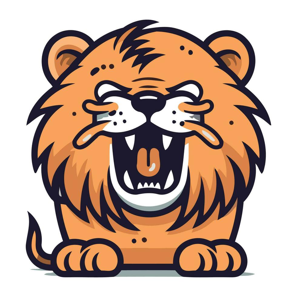 Angry Lion Head Cartoon Mascot Character Vector Illustration.
