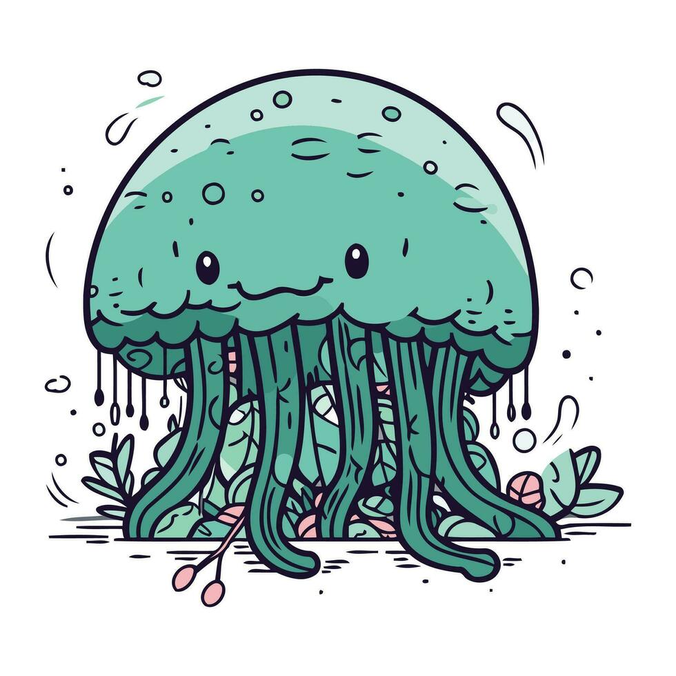 dibujos animados linda Medusa. vector ilustración de un mar criatura.