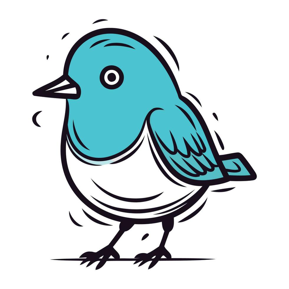 Vector illustration of a blue bird on a white background. Hand drawn bird.